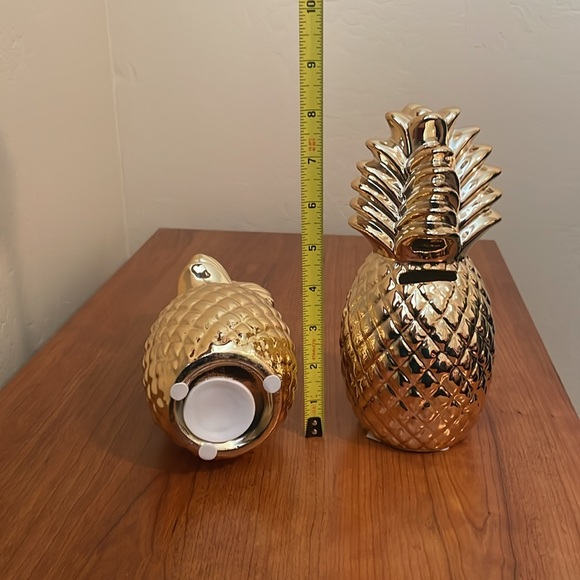 Fab NY : Two (2) Gold Ceramic Pineapple Coin Bank (8in) - Picture 2 of 2